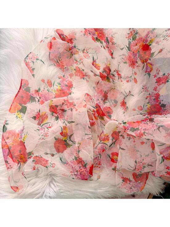 Vintage Lord & Taylor - White bright floral sheer polyester 42” square scarf - Picture 4 of 7